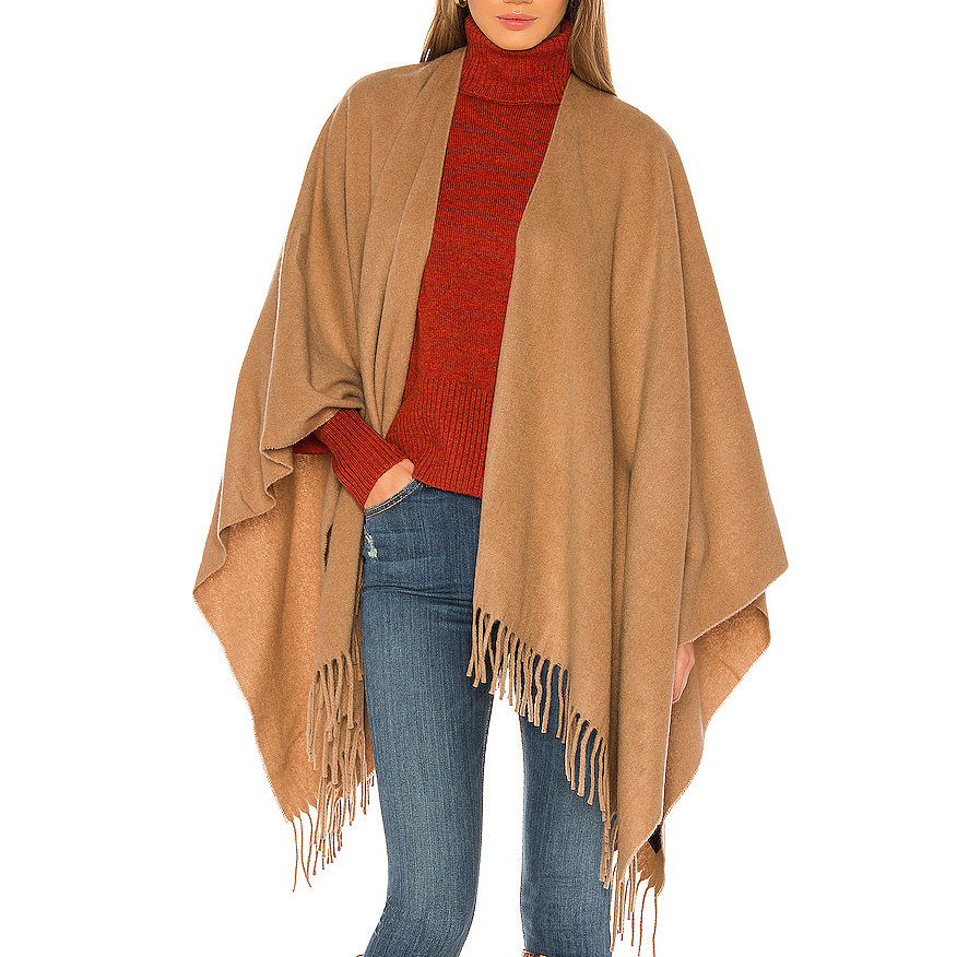 WHOLESALE CUSTOMIZED ELEGANT WOMEN CASHMERE PONCHO BROWN CAPES WITH FRINGE